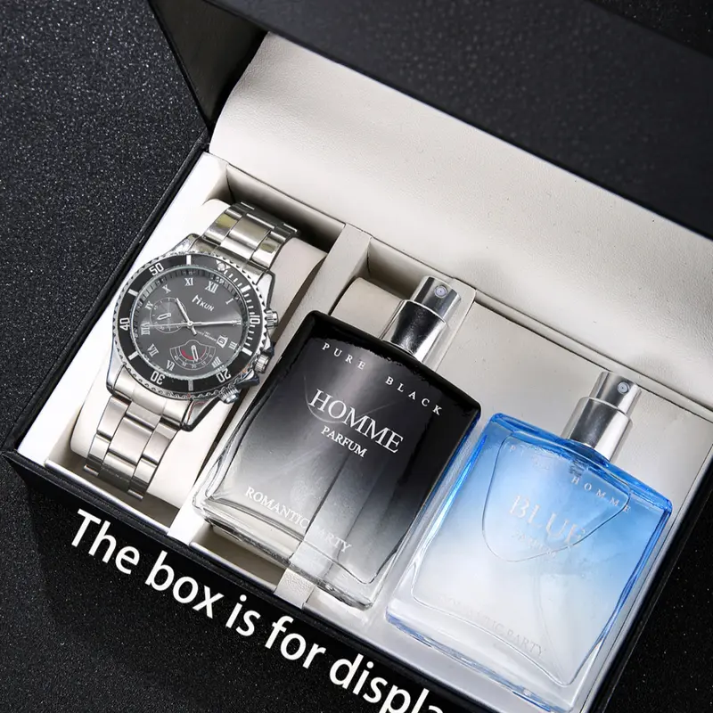 Men's Quartz Watch Set with Perfume Gift Box, Perfect for Daily Wear & Special Occasions Like Birthdays & Father's Day, Perfume Gift Sets