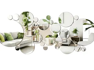 Zhengwanhh09j Round Ceiling Mirror Wall Stickers Removable Art Decoration for Bedroom Living Room Sofa TV Background Home Decoration
