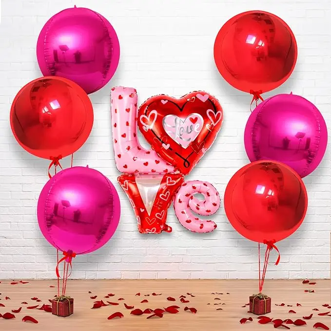 Huge Love Balloon Letters Set - 35 Inch, Pack of 7 | Hot Pink and Red Foil Balloons, 22 Inch for Decorations | Love Balloons for Romantic Night |