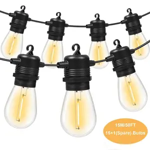 Us Plug 5ft LED Outdoor String Lights, 16 Shatter-Proof Waterproof S14 Replaceable Bulbs, 2700k Commercial Grade Patio Light, Shatterproof Bulbs