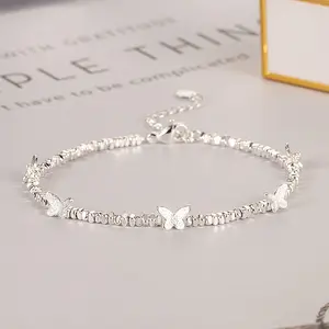 VENTFILLE   Silver Butterfly Bracelet for Girl Bead String Design Insect Fashion Versatile Jewelry Gift Dropshipping