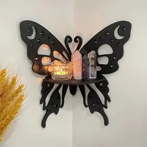 Cross-border Wooden Butterfly Hollow Crystal Storage Rack Simple Homestay Home Wall Decoration