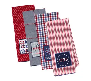 Design Imports Americana Embellished Kitchen Towel Mixed S/4