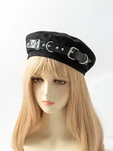 Women's Punk Style Rivet Decor Belted Beret, Casual Trendy Beret, Fashionable Hat for Daily Wear for Women & Girls