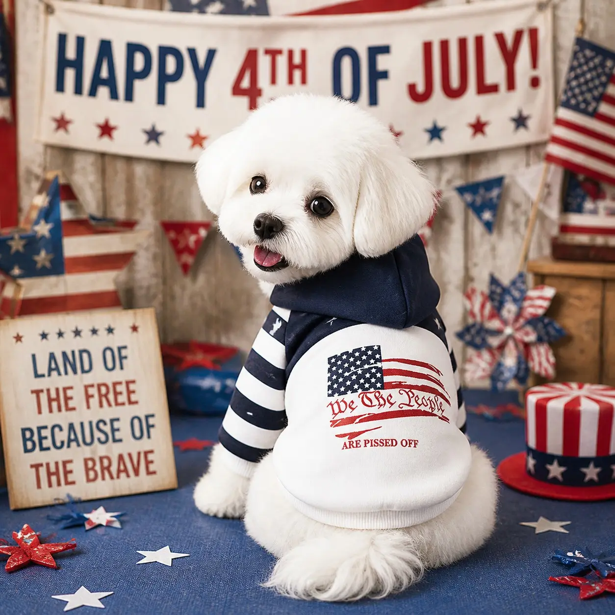 Stars & Stripes Hooded Pet Sweatshirt, Independence Day Flag Style Costume, Fashion Casual Clothing for Medium Small Pets, Dog Cat Apparel, Puppy Sweater