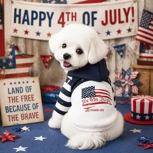 Stars & Stripes Hooded Pet Sweatshirt, Independence Day Flag Style Costume, Fashion Casual Clothing for Medium Small Pets, Dog Cat Apparel, Sweater