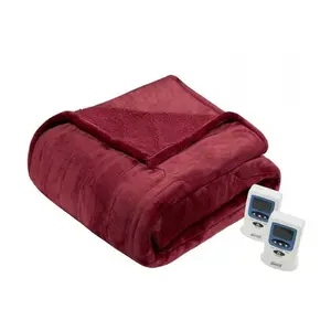 Beautyrest BR54-0392 Heated Microlight to Berber Blanket, Red - King