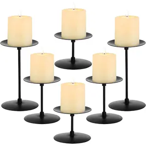 Set of 6 Black Pillar Candle Holders, Metal Pillar Candle Stand Fireplace Candelabras Set for  Decor, Table Centerpiece, Wedding, 3 Sizes