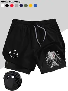 Men's Belief Conquers Fear Printed Gym Shorts, Athletic Wear Shorts, Sports Yoga Shorts, Stretch Knitted Fabric, Perfect for Running Training Yoga Outdoor Activities, Sporty Casual Style, Workout Impact Shorts