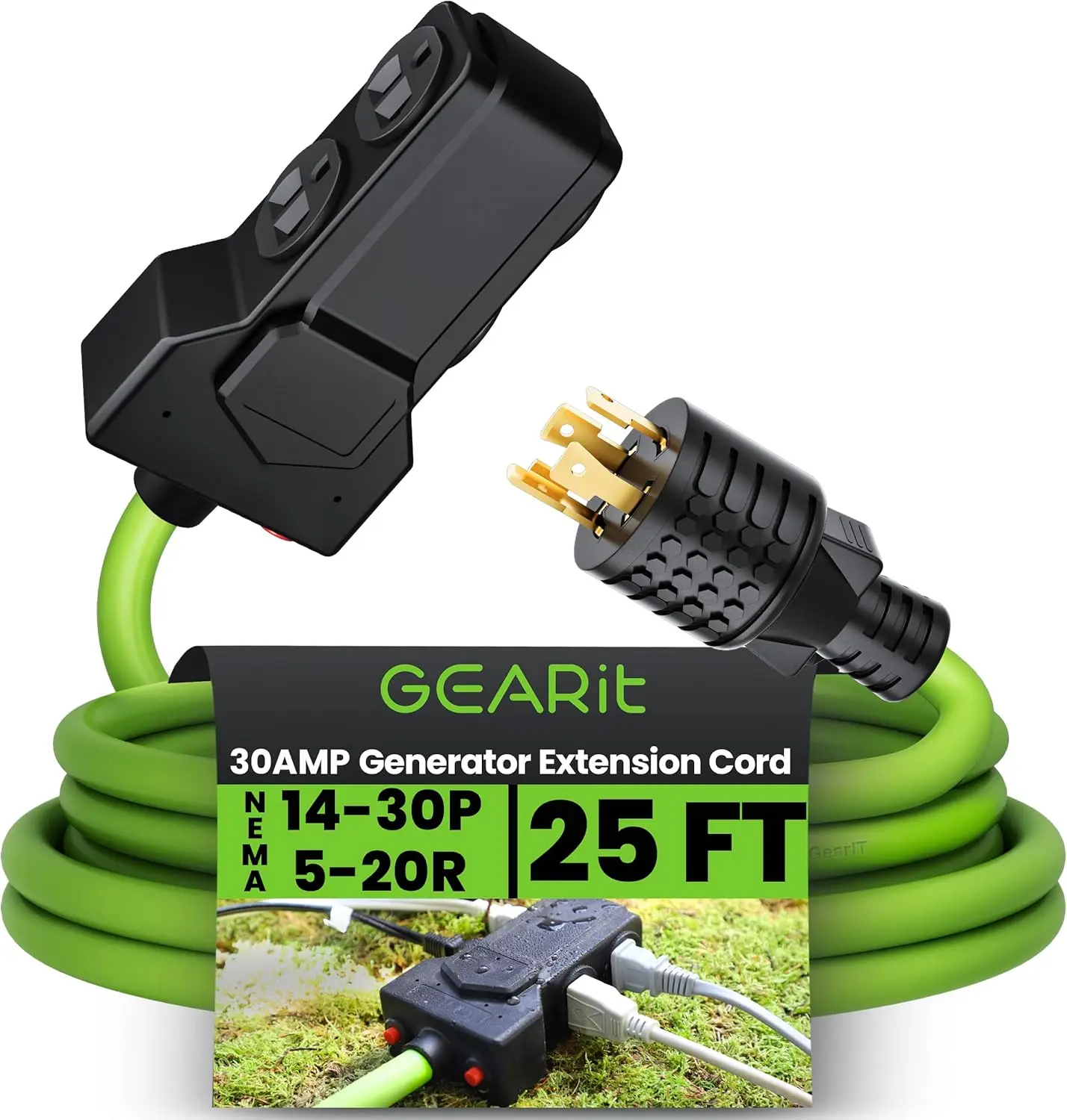 30 Amp 10/4 AWG NEMA 14-30P to Duplex 5-20R x4 STW Generator Extension Cord