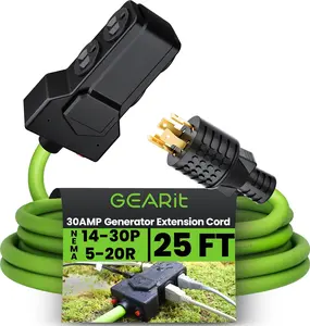 30 Amp 10/4 AWG NEMA 14-30P to Duplex 5-20R x4 STW Generator Extension Cord