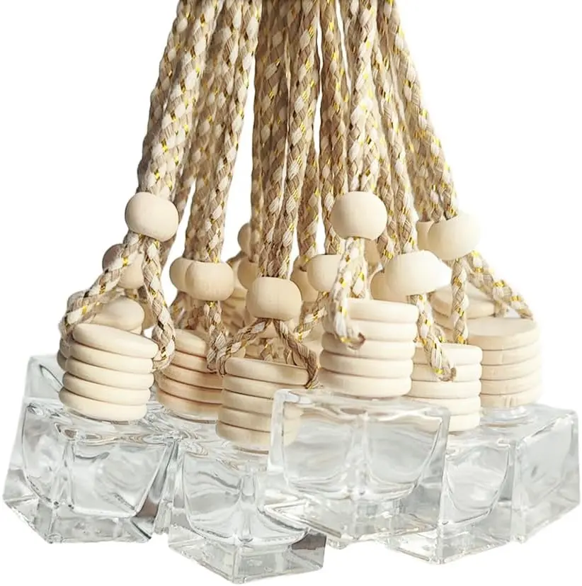 20Pcs 8ml Hanging Car Air Freshener Diffuser Bottles, Leak-Proof Clear Empty Glass Essential Oil Diffuser Vials with Cap & Adjustable Hanging String, Refillable Aromatherapy Perfume Container for Home