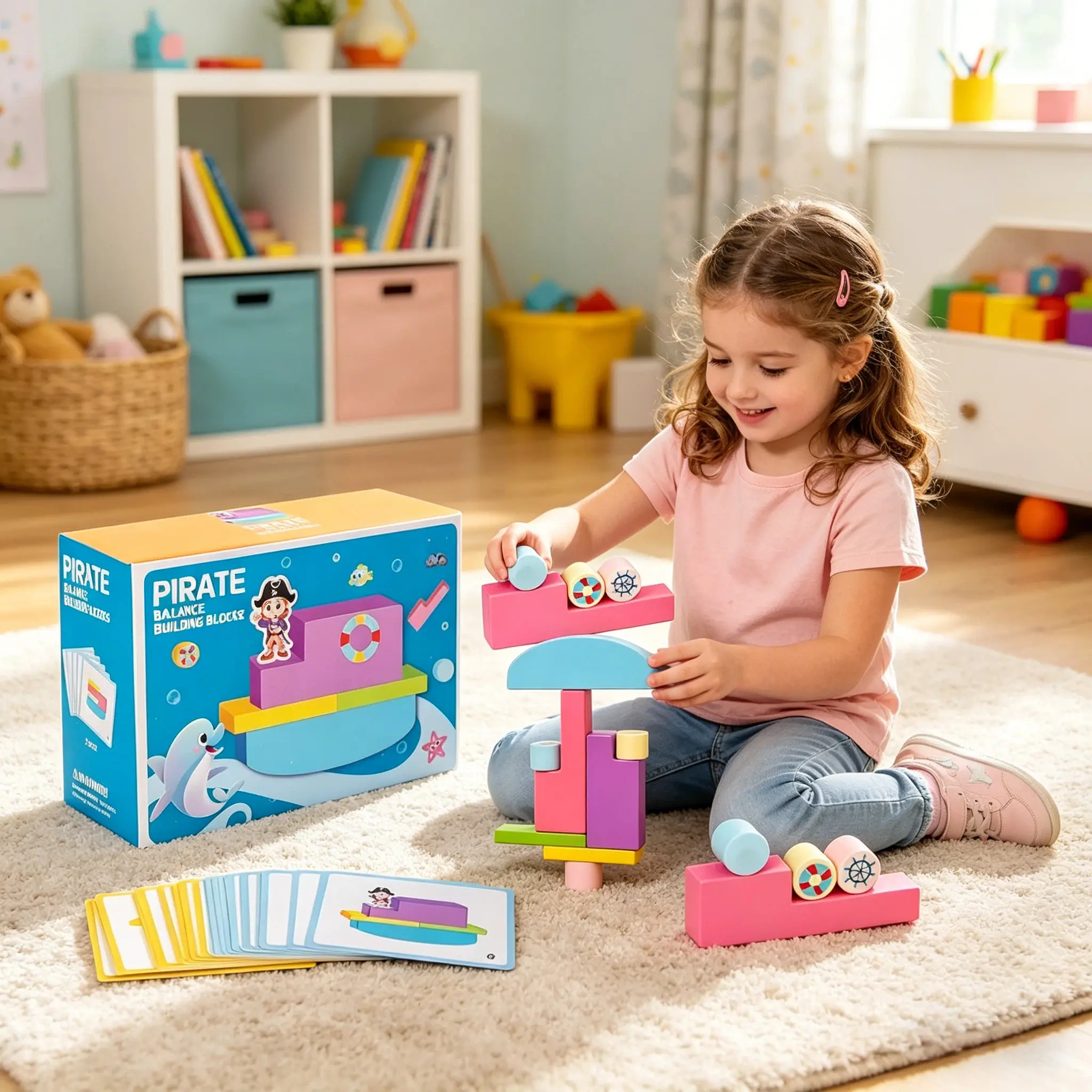 Large-Piece Wooden Pirate Building Blocks, Educational Early Learning Toy for Preschoolers Aged 2-6 (Boys & Girls)