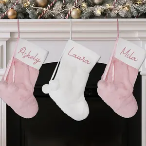 Custom Pink/White Pom Pom Christmas Stockings