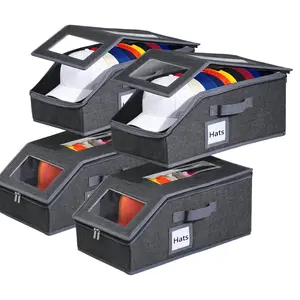 Foldable Hat Organizer Box - Functional, Compartmented, Multi-Compartment Organizer Storage Box for 12+ Baseball Caps/Snapbacks, Flip-Top Access, Side Label Slot, Breathable Fabric, Closet Space-Saving Rack (Dark Grey), Organizer Storage Boxes