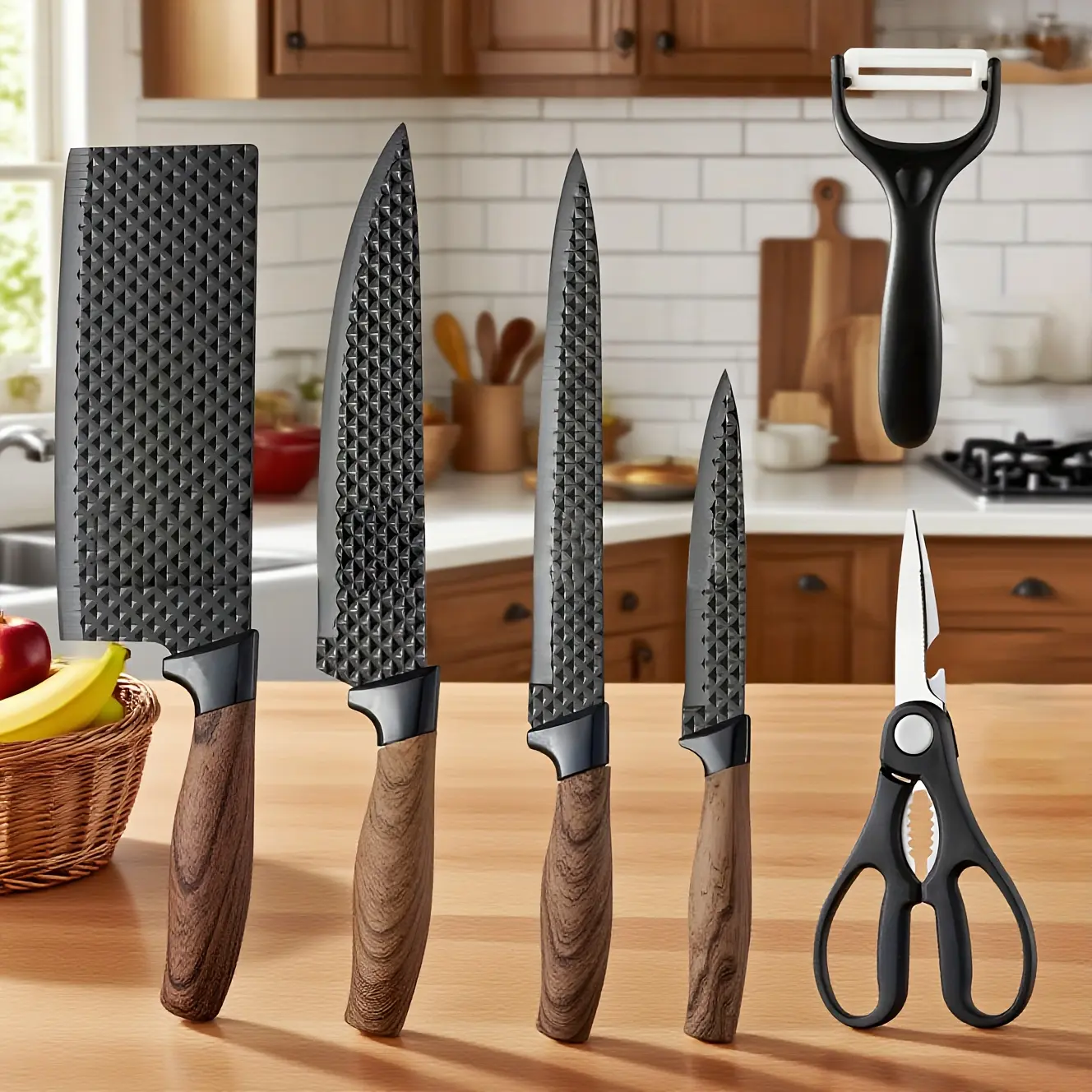 6pcs Heavy-Duty Professional Kitchen Knife Set - 316 Stainless Steel Forged Chef Knives with Non-Stick Black Blades, Anti-Rust & //Dirtproof for Home, BBQ,Kitchen Knives, Knife Kitche