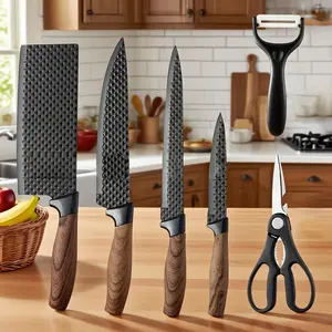 6pcs Heavy-Duty Professional Kitchen Knife Set - 316 Stainless Steel Forged Chef Knives with Non-Stick Black Blades, Anti-Rust & //Dirtproof for Home, BBQ,Kitchen Knives, Knife Kitche