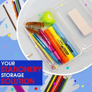 Plastic Pencil Case Utility Storage Box, Clear Color, Multi Purpose Organizer for Pens Pencils, 1-Pack