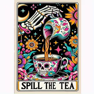 5D Full Drill Spill the Tea Skeleton Tarot Card Diamond Painting Kit - Edgy Whimsy & Bold Charm | DIY Gift for Tarot Lover, Birthday & Home Decor | Perfect Wall Art for Living Rooms, Altars & Edgy Spaces
