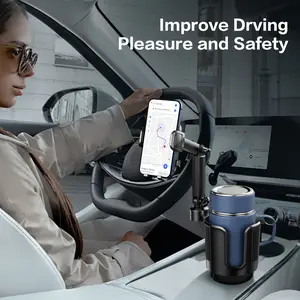 2-in-1 Car Cup Phone Mount with Adjustable Base Waterproof ABS Design 360-Degree Rotation Compatible with iPhone & All Smartphones Ideal for Car and Travel Use
