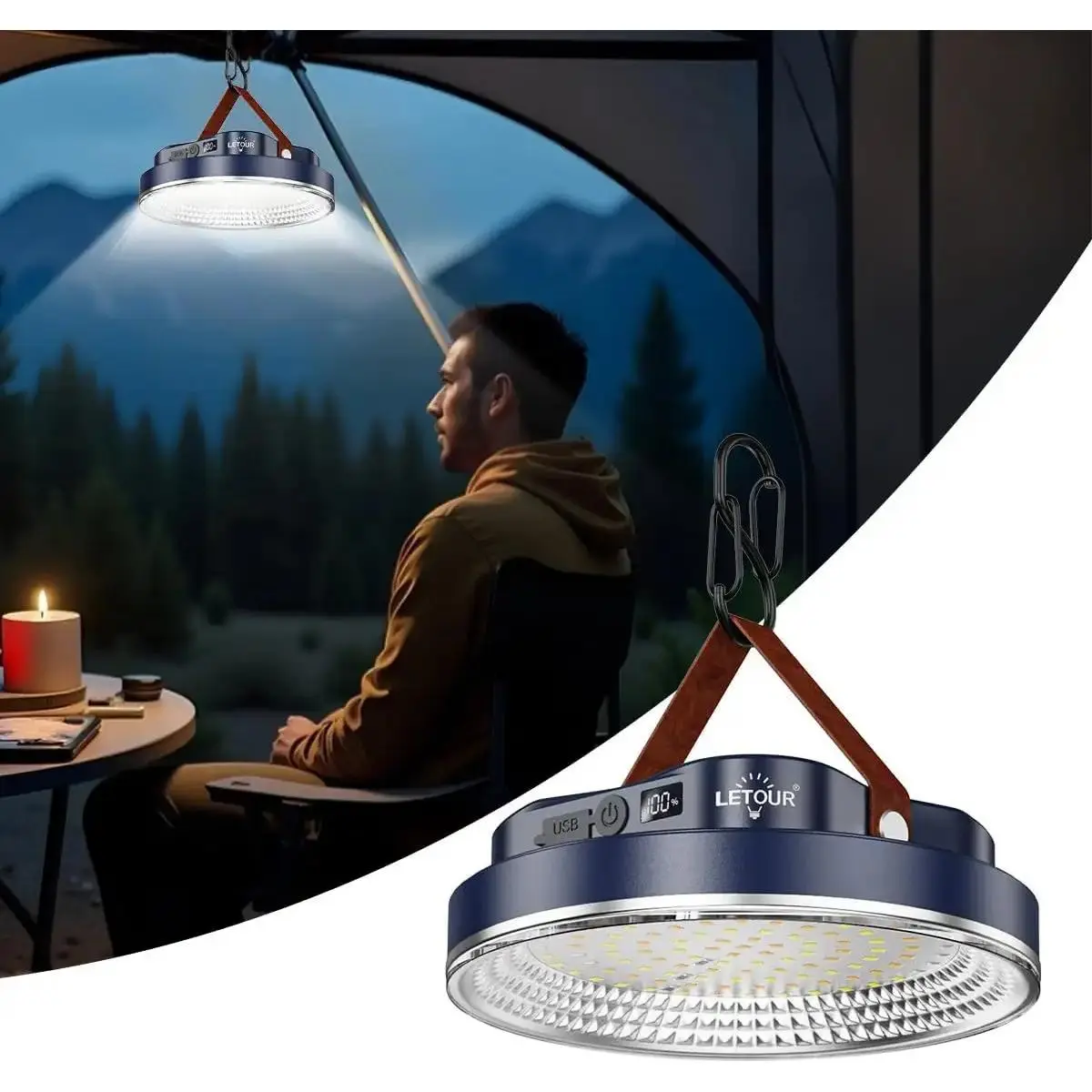 LETOUR K100 Portable Camping Light – 5000LM Ultra Bright, Solar + USB-C Rechargeable, Magnetic Outdoor Light for Camping, RV & Emergency