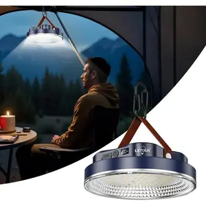 LETOUR K100 5.5" Solar Camping Lantern – 5000LM Bright, Solar + USB-C Rechargeable, Flying Saucer Design, Magnet & Tripod Mount, IPX5 Waterproof for Camping, Hiking & Emergency