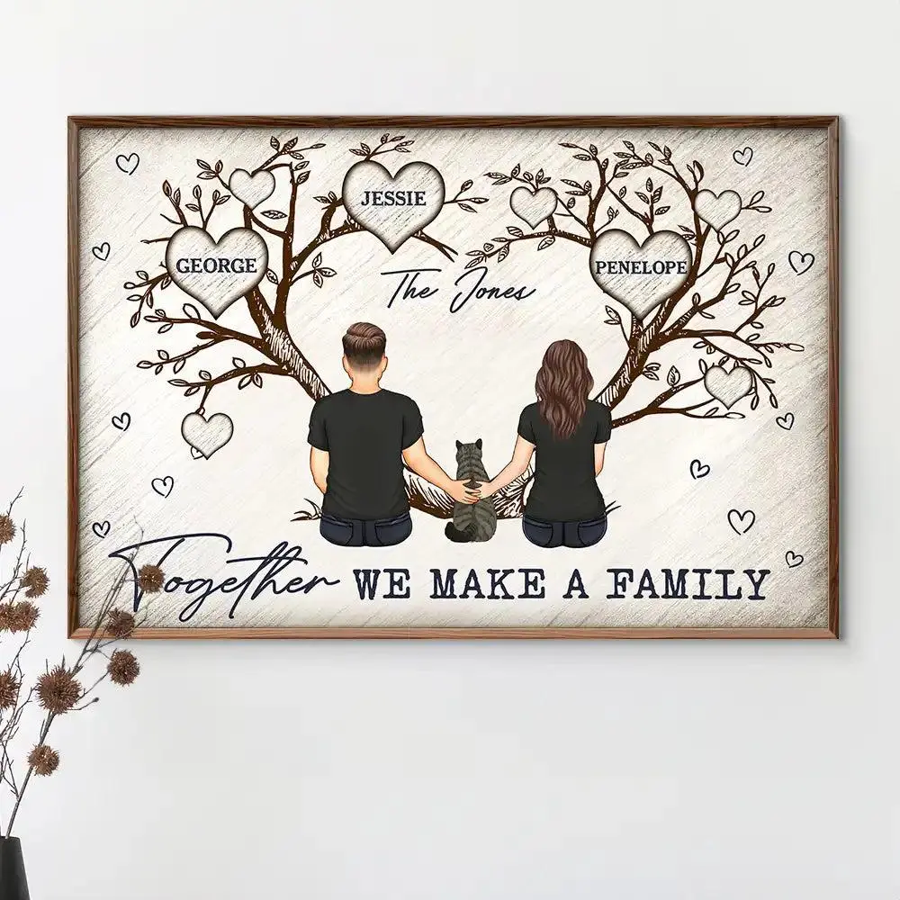 Create A Personalized Family Poster Together, Custom Wall Art For Young Parents And Pets, New Family Gift Ideas, Mother's Day And Father's Day Gifts