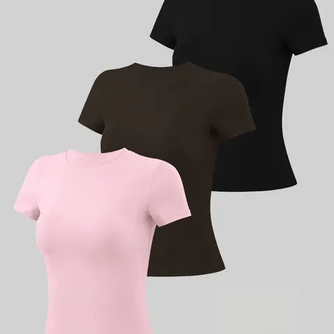 Women's Round Neck Sports T-Shirt Set, High Elasticity Summer Comfortable Short Sleeve Breathable Fabric Athletic Top, Casual Tight Fit Top, Sports Tops, Elastic Breathable Sportswear, Activewear Clothes, Summer Sports Clothing