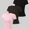 Women's Round Neck Sports T-Shirt Set, High Elasticity Summer Comfortable Short Sleeve Breathable Fabric Athletic Top, Casual Tight Fit Top, Sports Tops, Elastic Breathable Sportswear, Activewear Clothes, Summer Sports Clothing