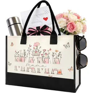 Mothers Day Gifts for Mom from Son Daughter- Large Canvas Tote Bag for Women New Mom Gifts, Floral Print Beach Bag Mama Gift for Mother's Day Birthday