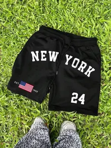 Men's New York 24 Graphic Gym Shorts - NYC Athletic Shorts, Loose Fit Drawstring Waist Workout Shorts for Daily Wear, Casual Sports Shorts