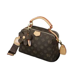 2026 New Vintage Monogram Pillow Bag - Women's High-End Multi-Compartment Crossbody Shoulder Bag with Wide Strap & Flower Charm