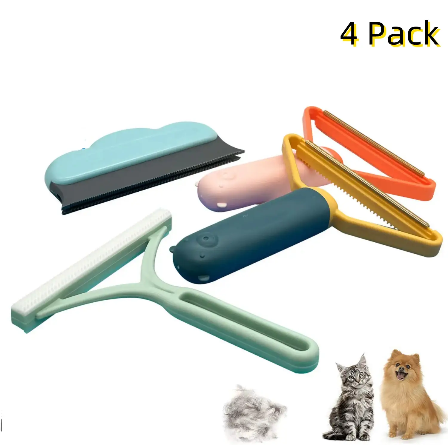 4 PCS Dog Hair Remover for Couch, Double Sided Manual Pet Hair Remover Household Cleaning Tool, Reusable Carpet Scraper