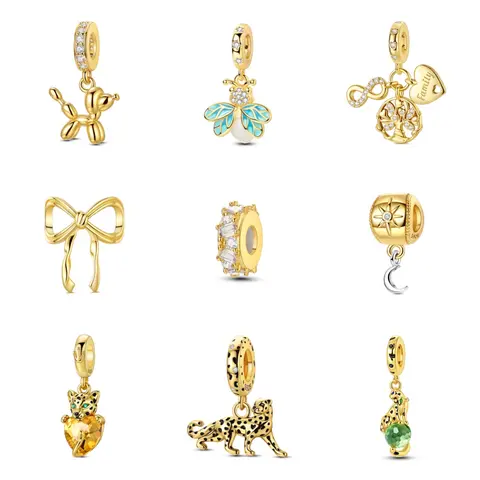 MULA Gold Pendant Collection - 925 Silver-plated pendant, 18K gold plated, inlaid with cubic zirconia, suitable for Pandora bracelets and necklaces, an ideal gift for women and girls, Charms Necklace, Fashion Pendants