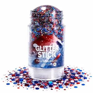 Red White Blue Hair Glitter Stick,4th of July Patriotic America Flag Star Face Body Glitter,Holographic Chunky Glitters Sequins,250th Outfits for Women&Kids, Waterproof Glitter Makeup for Football Game