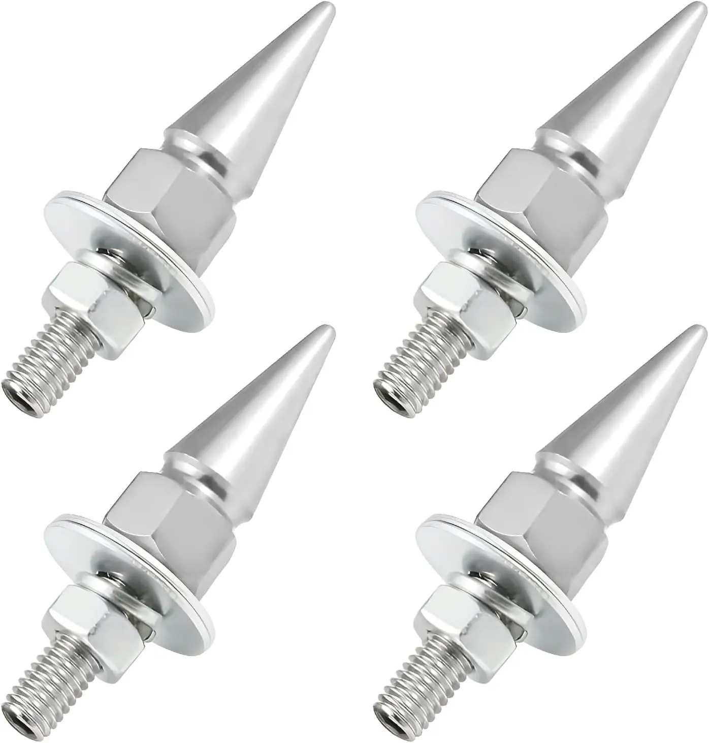 4 PCS Spikes License Plate Screws for Car, Anti Theft Aluminum Alloy Spike Shape License Plate Fastening Bolts, Auto Tag Frame Screw Kit Cool Decoration for Truck Motorcycle SUV (Silver)