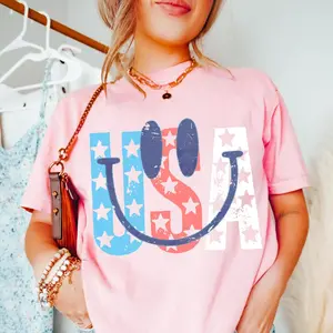 USA Smile Shirt Patriotic Coquette Shirt, American Shirt, USA , Coquette , Preppy Patriotic, Red White Blue