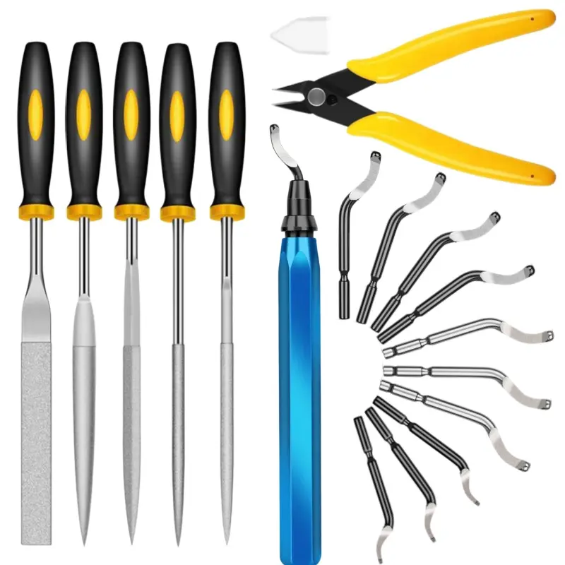 17Pcs 3D Print Deburring Tool Set, High Speed Steel Blades & Needle Files for Removing Burrs on Metal, Copper, PVC, Resin, 3D Printed Edges