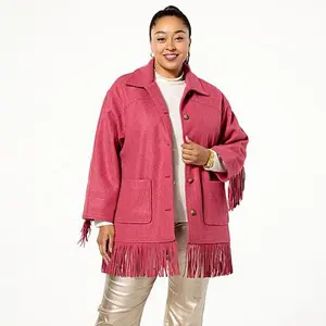 TWRHLL by Christie Brinkley Brushed Faux Melton Jacket with Fringe