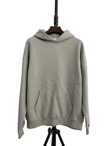Mens Oversized Heather Dark Oatmeal Gray Heavyweight Fleece Minimalist Streetwear Pullover Hoodie