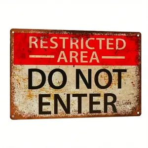 Vintage Style Metal Tin Sign - Restricted Area Do Not Enter Wall Hanging Plaque, 30.48x20.32 Cm - Warning Decorative Sign For Home And Business, No Electricity Needed.