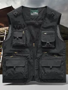 Men's Plain Sporty Vest Outdoor Fishing Gilet Multi-Pocket Sleeveless Jacket Lightweight All-Seasons Wear for Photographers & Fishermen
