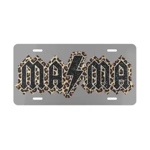 Black Leopard MAMA License Plate with Lightning - Mom Car Tag 100% Aluminum