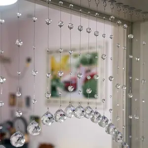 20 Strings Crystal Beaded Curtain, Arched Door String Curtain, Hanging Doorway Room Divider Suitable for Home, Coffee House, Bedroom, Restaurant. (Clear)