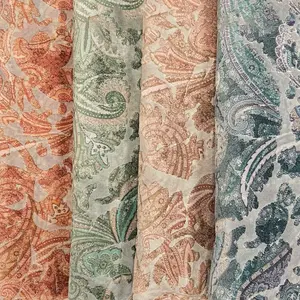 FLORIAN - BOTANICAL PAISLEY PRINTED CUT VELVET UPHOLSTERY FABRIC BY THE YARD