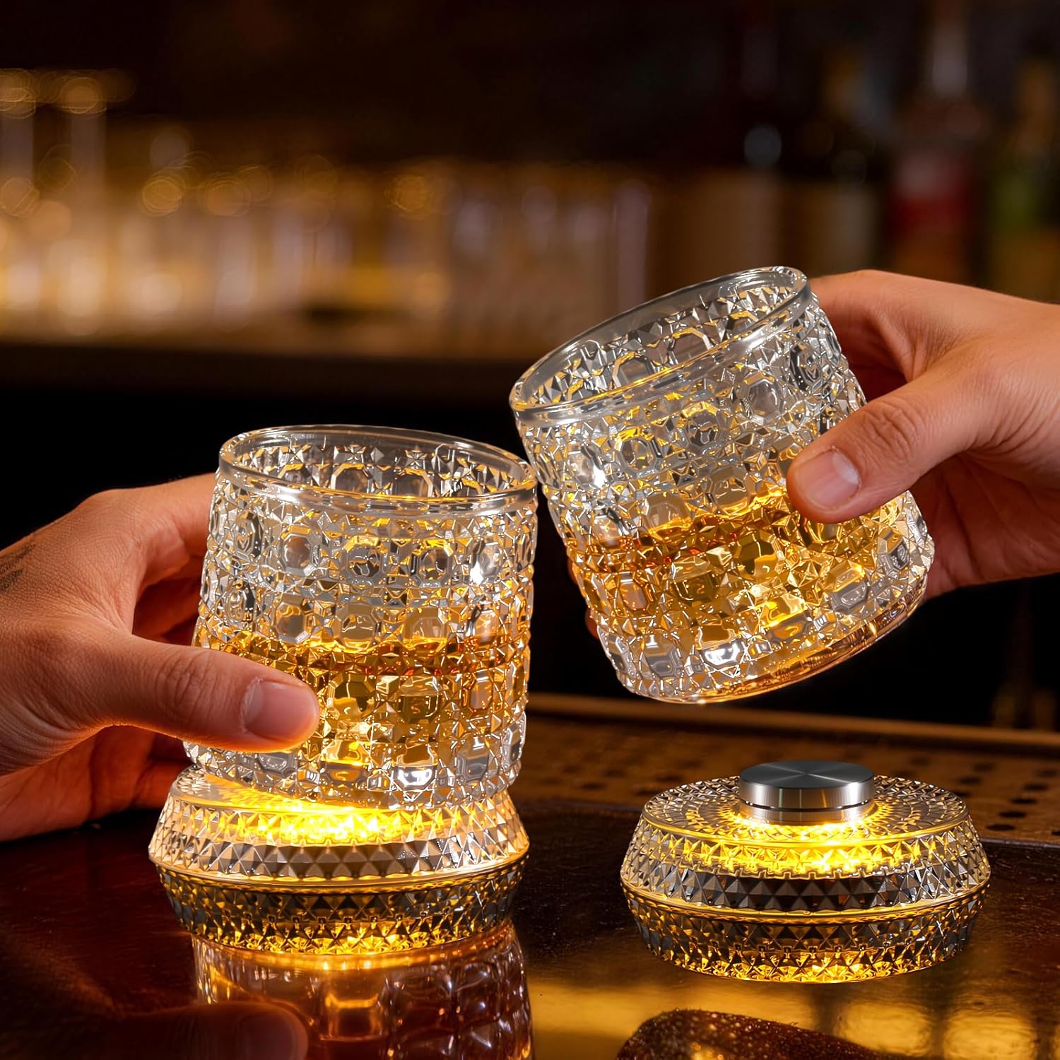 Spinning Whiskey Glass 360° Rotating Crystal Tumbler with Stable Base, Unique Tumbler Gift for Men, Crystal Old Fashioned Tumbler
