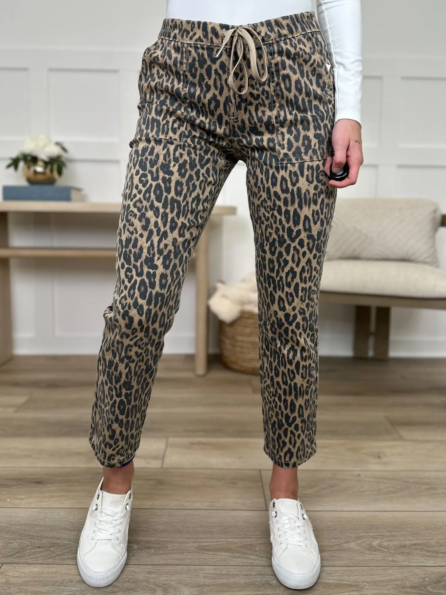Women's High-Rise Stretchy Pull-On Jeans - Leopard Print, Camo, Fitted Slim Fit Cropped Spandex-Cotton Fabric Bottoms for Everyday Wear, Denim, Lady, Style, Casual, Cropped Jeans, Fashion Apparel, Fit Jeans