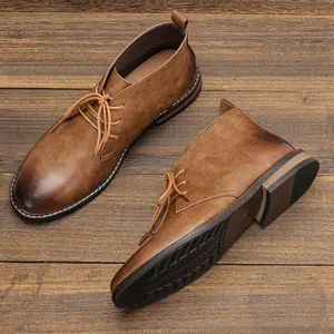 Men's Retro Workwear Lace-Up Ankle Boots PU Leather Comfortable Non-Slip Rubber Sole Casual Commuter