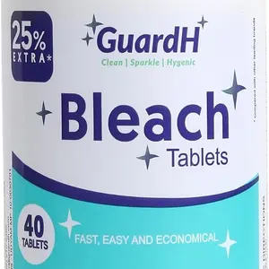 GuardH Bleach Tablets 40 Count Multipurpose Cleaning for Laundry Toilet Bowl Bathroom Tile Kitchen Surfaces Liquid Bleach Alternative Fast Dissolving Formula - Household
