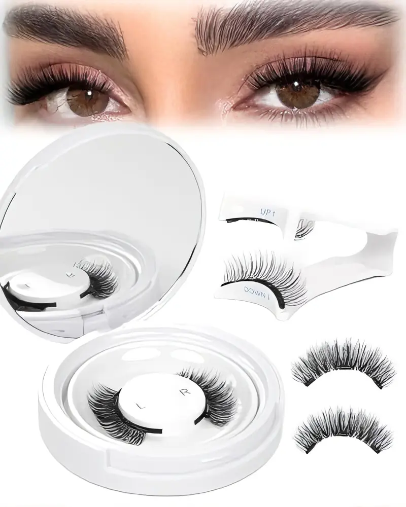 Magnetic False Eyelashes with Applicator & Mirror Case, Makeup Cosmetic Reusable No-Glue No-Irritation Lightweight Fiber Natural Look Eyelashes, Easy to Apply
